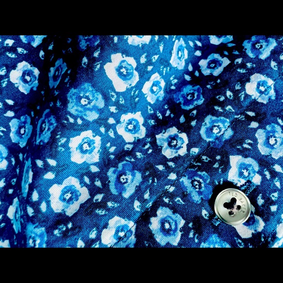 Ted Baker London Men’s Button Down Blue Floral Pattern Sz 3, Geometric Flip Cuff - Picture 1 of 7
